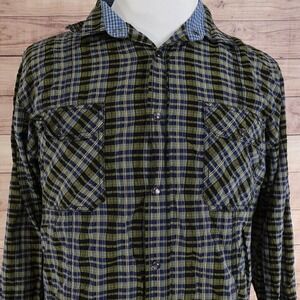 BUGATCHI SHAPED FIT FLIP CUFF GREEN PLAID PEARL SNAP BUTTON UP SHIRT‎ MENS SZ XL